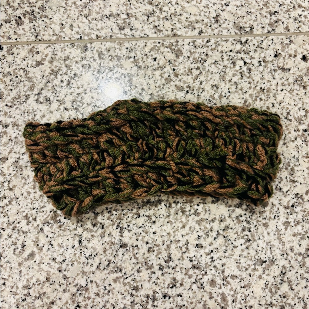 HANDMADE Chunky Knit Headband in Green and Brown, See measurements